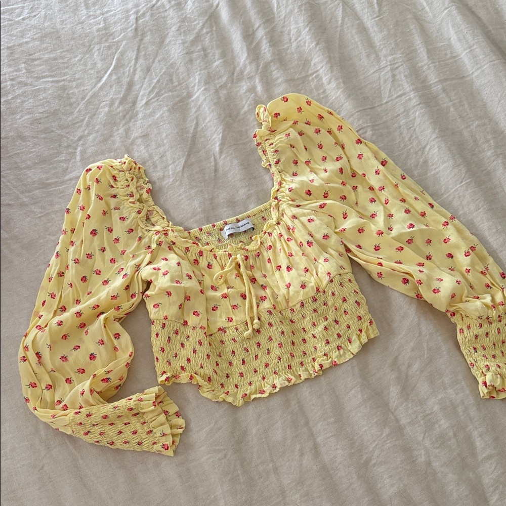 Faithfull the Brand Yellow Smocked Floral Crop Top